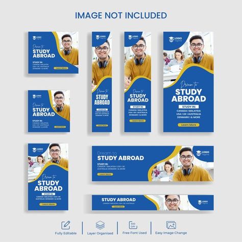 Study abroad web banner set and educatio... | Premium Vector #Freepik #vector #ads #banner-design #banner-template #banner-ads Infinity Iphone Wallpaper, Study Abroad Australia, Google Ads Banner, Offer Banner, Education Banner, Ads Banner, Educational Website, Website Header, Educational Websites