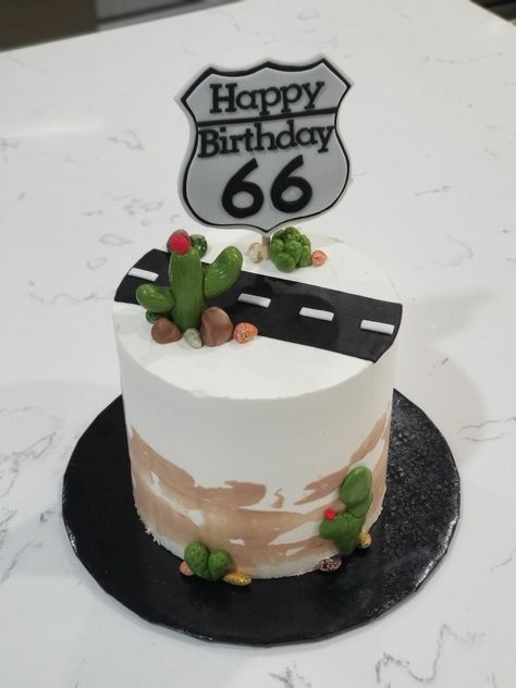 Off Road Cake Ideas, Route 66 Birthday Party Ideas, Route 66 Photoshoot, Pastel Moto, Route 66 Party, Driving Cake Sweet 16, Happy 66th Birthday, Route 66 Theme, Road 66