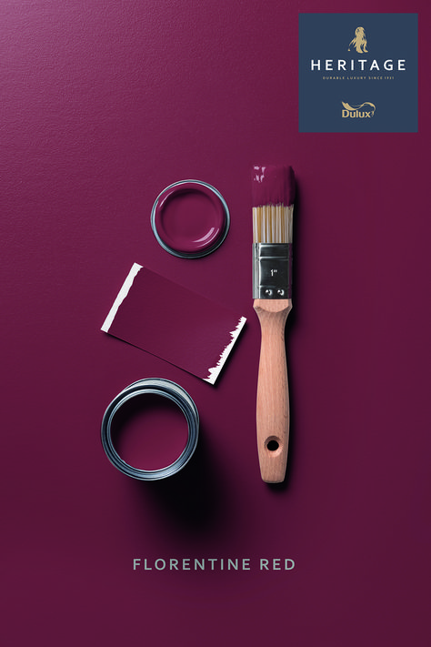 Dulux Heritage Florentine Red Dulux Heritage Florentine Red, Colour Pallete For Office, Red Paint Wall, Deep Red Walls, Pub Paint Colors, Deep Red Paint Colors, Dark Red Room Decor, Heritage Colour Palette, Red Concrete Floor