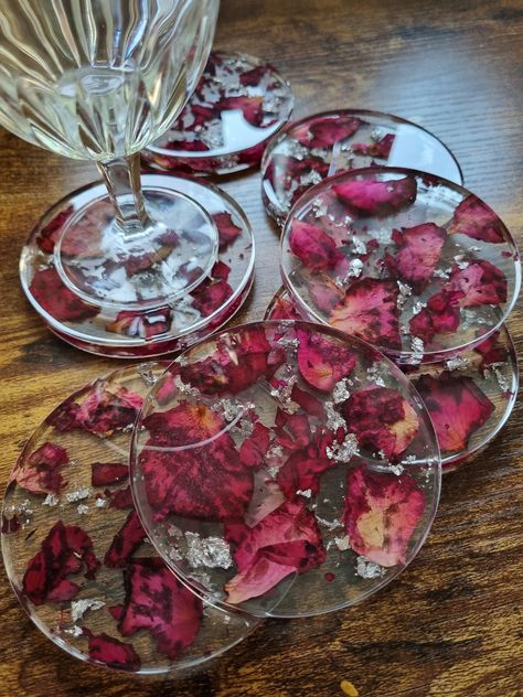 Flower Resin Coaster, Pressed Flower Resin Coasters, Resin Coasters Roses, Pressed Flower Resin Tray, Resin Geode Coasters Pink, Flower Confetti, Thank You Mom, Bouquet Preservation, Rose Leaves