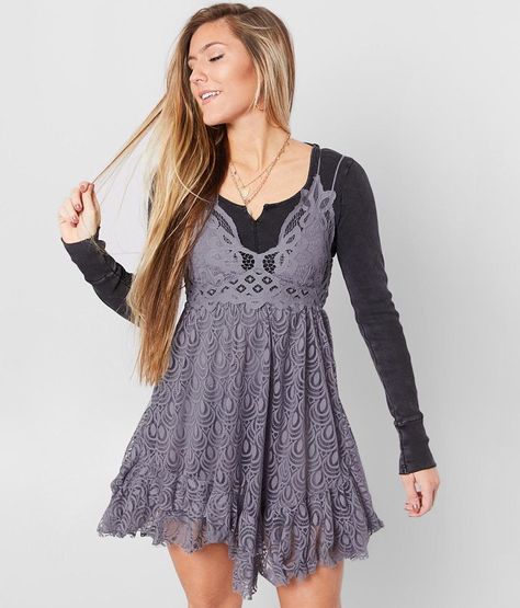 Free People Slip Dress Outfit, Earthy Baddie, Free People Adella Dress, Free People Slip Dress, Free People Adella, Free People Clothing, Dress Outfit, Free People Dress, Sheer Lace