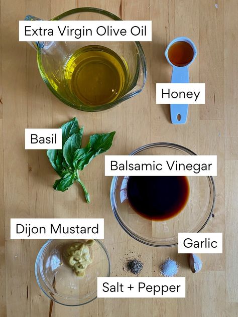 Basil Balsamic Vinaigrette (For Salad, Marinating, and More!) - Everyday Homemade Basil Balsamic Vinaigrette, Balsamic Vinegarette, Balsamic Vinaigrette Salad, Homemade Balsamic Vinaigrette, Meat Marinade, Leafy Green Salads, Salad Dressing Recipes Homemade, Vinaigrette Recipes, Balsamic Dressing