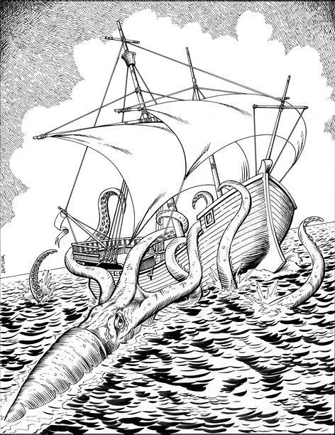 Giant Squid Drawing, Squid Drawing, Octopus Coloring, Vampire Squid, Octopus Coloring Page, Whale Coloring Pages, Amazing Coloring Pages, Spider Coloring Page, Giant Squid