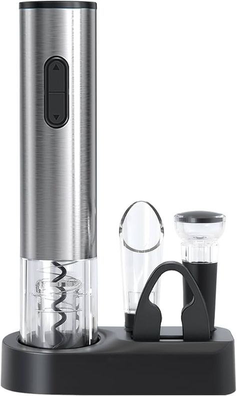 ELMWAY Electric Wine Opener Set,Wine Bottle Corkscrew Opener with Foil Cutter, Wine Aerator Pourer, Vacuum Stoppers, Reusable Wine Bottle Openers with Storage Base Stainless Steel- Battery Operated… : Amazon.co.uk: Home & Kitchen Wine Aerator Pourer, Wine Aerator, Electric Wine Opener, Wine Bottle Opener, Wine Opener, Bottle Openers, Small Appliances, Battery Operated, Bottle Opener