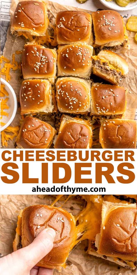 Cheeseburger Dinner Ideas, Good Lunch Recipes Easy, Cheeseburger Slider Recipes, Ground Hamburger Sliders, Party Food With Hamburger Meat, Ground Beef Burger Sliders, Burger Meat Dinner Ideas, Meals Made With Hamburger Meat, Ground Burger Meals