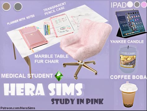 Study in pink collection | Hera Sims on Patreon Sims4 Pink Cc, Ts4 Pink Cc, S4cc Clutter, Pink Sims 4 Cc, Sims 4 Pink Cc, Sims 4 College, Sims Bedroom, The Sims 4 Pack, The Sims 4 Pc