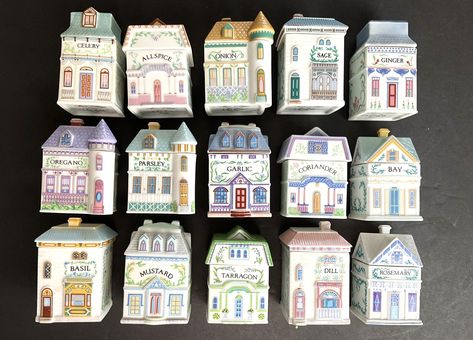 House Spice Jars, Cute Spice Jars, Ceramic Spice Jars, Vintage Spice Jars, Lennox Spice Village, Lenox Spice Village, Spice Village, Lenox Village, Spice Holder