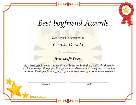 Best boyfriend Awards - Best boyfie Ever! Best Boyfriend Certificate, Boyfriend Certificate, Certificate Maker, Award Template, Award Certificates, Best Boyfriend, Certificate Templates, Wonderful Things, I Smile