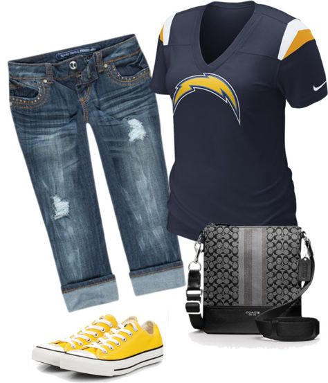 "Chargers game" by tinnie2 on Polyvore La Chargers Outfit, Football Bags, La Chargers, Summer Closet, San Diego Chargers, Los Angeles Chargers, Tennessee, Sunnies, San Diego