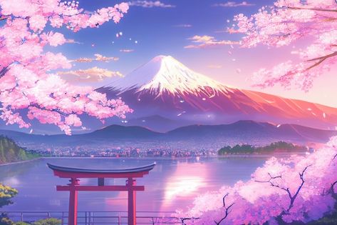 Monte Fuji, Cherry Trees, Photo Beautiful, Pink Cherry, Premium Photo, Cherry Blossom, Blossom, Cherry, Trees