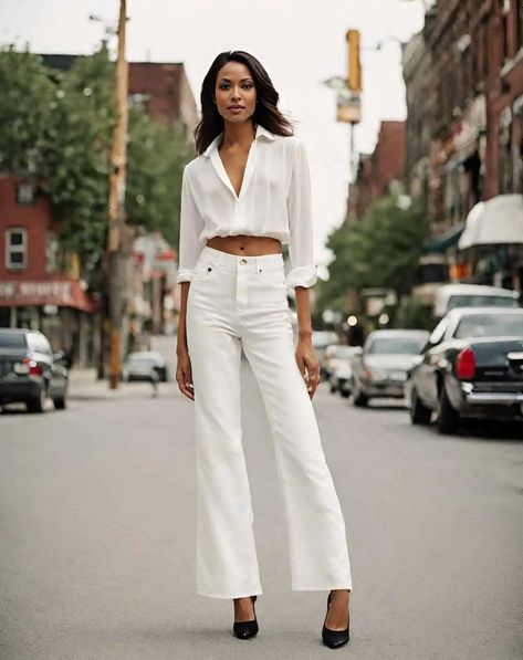 25 Chic Wide Leg Jeans Outfits in 2024 Every Woman Must Try Wide Legged Jeans Outfit, White Wide Leg Jeans Outfit, Jean Trousers Outfit, White Wide Leg Pants Outfit, Wide Leg Jeans Outfits, Petite Dressing, White Wide Leg Jeans, Wide Leg Jeans Outfit, Wide Leg Pants Outfit