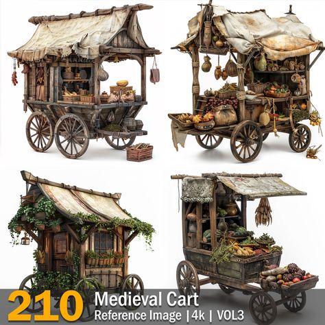 Medieval Cart  | Reference Images | 4K | VOL3,  on ArtStation at https://www.artstation.com/artwork/dKAvwX Medieval Port, Medieval Props, Render Design, Concept Draw, Spooky Town, Props Concept, 3d Assets, Game Concept, Fantasy Concept Art