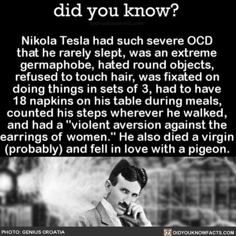 He was a genius though. #interesting #ocd #ocdproblems #wow #history Download our free App: [LINK IN BIO] Nikola Tesla Quotes, Tesla Inventions, Tesla Quotes, Round Objects, Nicola Tesla, Nicolas Tesla, Did You Know Facts, Historical Quotes, E Mc2