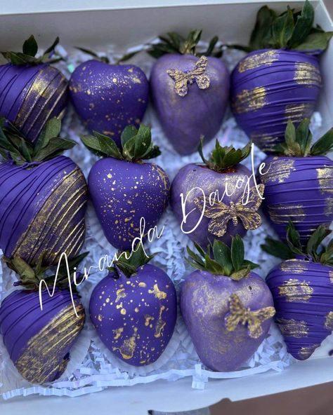 Purple Desserts, Purple Sweet 16, Purple Strawberry, Violet Cakes, Purple And Gold Wedding, Sweet Sixteen Birthday Party Ideas, 40th Birthday Party Decorations, Gold Chocolate, Purple Food