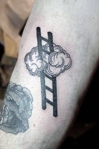 80 Cloud Tattoos For Men - Divine Dwelling Designs Ladder Tattoo, Cloud Tattoos, Blitz Tattoo, Cloud Tattoo Design, Beginner Tattoos, Cloud Tattoo, Jacob's Ladder, Modern Tattoos, Different Tattoos