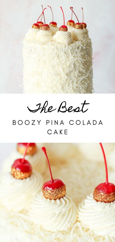 Pina Colada Cake Recipe From Scratch, Pina Colada Cake Recipe, Moist Coconut Cake, Pineapple Curd, Pina Colada Cake, Tropical Beach Vacation, Coconut Dessert, Coconut Cake Recipe, Cake Delicious