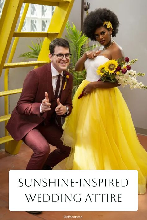 Enhancing the visual cohesion of a yellow-themed wedding, the choice of attire is essential for creating a harmonious ambiance. From yellow bridesmaid dresses to a groom's yellow tie or subtle yellow accents, these outfit selections add a touch of vibrancy and elegance to the celebration. The perfect attire can truly elevate the overall aesthetic of the event. Yellow Wedding Colors, Bridal Party Poses, Yellow Bridesmaid, Yellow Wedding Theme, Creative Wedding Photo, Yellow Bridesmaid Dresses, Couple Shots, Yellow Tie, Yellow Ties