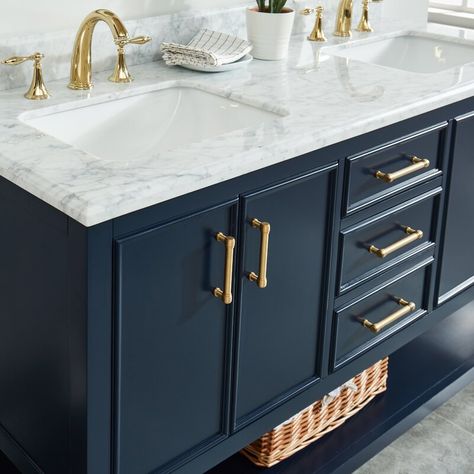 Breakwater Bay Paulene 61" Double Bathroom Vanity Set & Reviews | Wayfair Furniture Aesthetic, Blue Bathroom Vanity, Ogee Edge, Carrara Marble Countertop, Freestanding Vanity, Master Bath Remodel, Timeless Furniture, Double Vanity Bathroom, Boys Bathroom