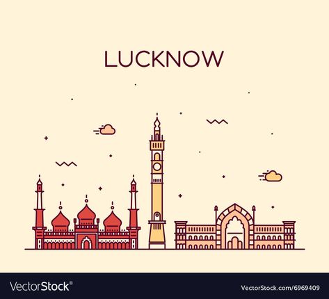 Lucknow Illustration, Lucknow Food, Isometric Map, City Skyline Silhouette, Vector Animation, Famous Monuments, City Icon, Skyline Silhouette, City Vector