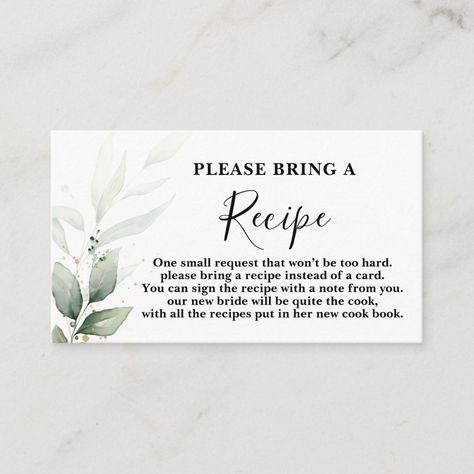 Simple Greenery Bridal Shower Recipe Card Request Bridal Shower Recipe, Simple Bridal Shower, Bridal Shower Inspiration, Bridal Shower Food, Future Wedding Plans, Random Image, Recipe Card, Kitchen Tea, Bridal Shower Decorations