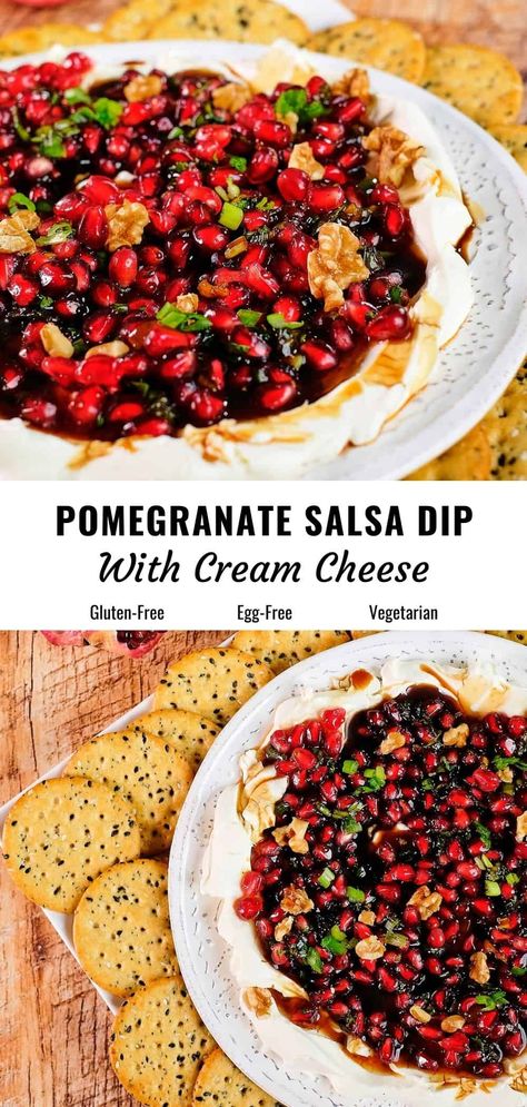 Cream Cheese Pomegranate Dip, Appetizer With Pomegranate Seeds, Thanksgiving Appetizer Gluten Free, Pomegranate Jalapeno Dip, Pomegranate Salsa Recipes, Appetizers With Pomegranate Seeds, Savory Pomegranate Recipes, Pomegranate Cream Cheese Dip, Pomegranate Appetizer Recipes