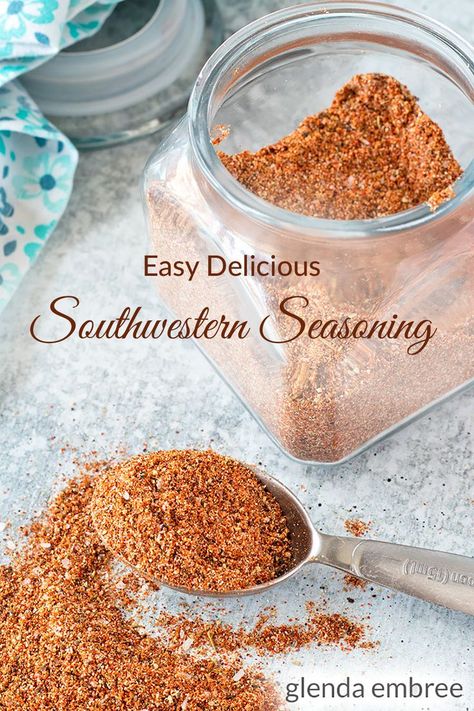 Southwestern seasoning in a jar and measuring spoon on a concrete counter top Burrito Seasoning Recipe, Southwest Spice Blend, Southwestern Seasoning, Southwest Seasoning, Beans Salad, Best Beef Recipes, Seasoning Recipe, 5 Ingredient Recipes, Spicy Dishes