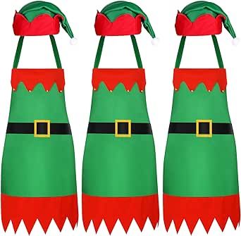 Christmas Apron and Hat Set Santa Claus Christmas Elk Christmas Snowman Apron and Hat for Christmas Party Costume Womens Elf Costume, Santa's Helper Costume, Christmas Party Costume, Christmas Elf Costume, Elf Dress, Elf Shoes, Striped Stockings, Elf Clothes, Elf Costume