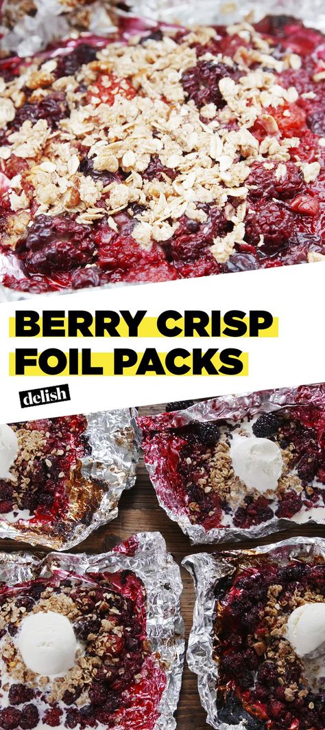 Get Ready To Use This Foil-Pack Dessert Hack All SummerDelish Quick Camping Meals, Foil Pack Recipes, Dessert Hacks, Foil Pack Dinners, Berry Crisp, Foil Pack Meals, Foil Dinners, Foil Packs, Oxtail Recipes