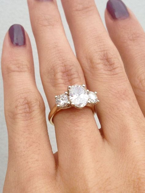 3 Stone Setting Engagement Ring, Three Tier Engagement Ring, Oval Engagement Ring With Round Side Stones, 3 Stone Diamond Rings Vintage, Multi Stone Engagement Rings, Oval Trio Engagement Ring, Triple Oval Engagement Ring, 3 Stone Round Engagement Ring, 3 Stone Engagement Rings Oval