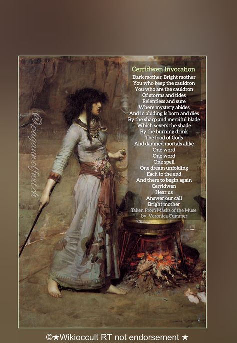 Cerridwen Invocation Ceridwen, according to Welsh legends and folklore, was a white witch or goddess, and is considered to be the goddess of poetry, inspiration and of the cauldron of transfiguration. Ceridwen Goddess, Cerridwen Goddess, Welsh Folklore, Welsh Witch, Welsh Goddess, Goddess Cerridwen, Celtic Goddess Brigid, Celtic Pagan Gods And Goddesses, Brigid Goddess Offerings