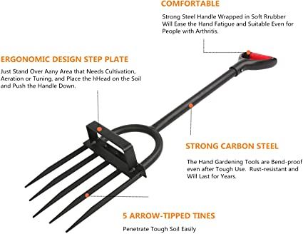 AmazonSmile : Ymachray 5-Tine Forged Digging Fork- Long Handled Fork and Garden Claw Weeder : Garden & Outdoor Digging Fork, Pitch Fork, Garden Tools Diy, Ing Civil, Pitch Forks, Yard Tools, Farm Tools, Garden Hand Tools, Dehydrator Recipes