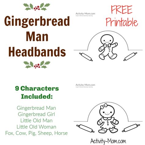 The Activity Mom - The Gingerbread Man Headbands Pack (free printable) - The Activity Mom Gingerbread Headband Craft, Gingerbread Headband, Free Printable Gingerbread Man, Gingerbread Man Book, Gingerbread Man Story, Gingerbread Man Activities, Superhero Teacher, Gingerbread Baby, Headband Crafts