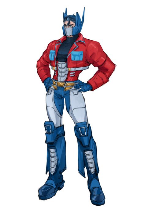 Optimus Prime Human Version, Human Optimus Prime, Optimus Prime Human, Transformers Optimus Prime Art, Transformers Earthspark, Transformers Humanized, Transformer Costume, Optimus Prime Art, Transformers Megatron