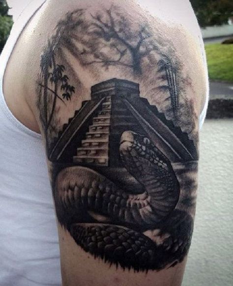 Realistic Snake Tattoo. Don’t confuse this tattoo with a real snake. Well with these details and amazing work, you can surely be dodged. Snake Tattoo Ideas, Snake Tattoo Meaning, Mayan Tattoos, Aztec Tattoos, Mexican Tattoo, Aztec Tattoo Designs, Snake Tattoo Design, Scary Tattoos, Chicano Art Tattoos