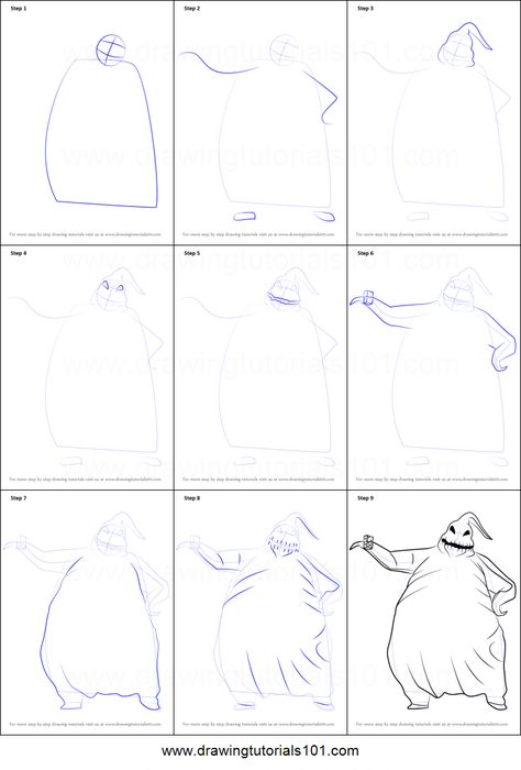 How to Draw Oogie Boogie from The Nightmare Before Christmas printable step by step drawing sheet : DrawingTutorials101.com Nightmare Before Christmas Oogie Boogie Drawing, Oogie Boogie Drawing Easy, How To Draw Oogie Boogie Step By Step, How To Draw Nightmare Before Christmas, Nightmare Before Christmas Bujo, Nightmare Before Christmas Doodles, Rick Paintings, Oogie Boogie Drawing, Doodle Notebook