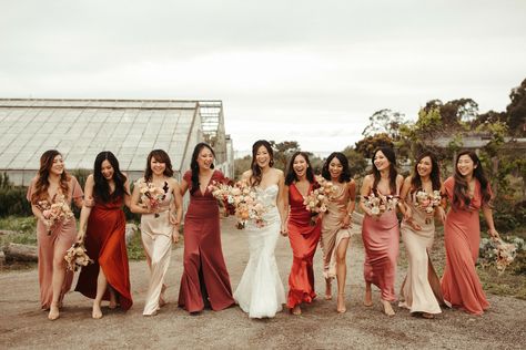 Bridesmaid Dresses Different Colors, Top Wedding Colors, Mismatched Dresses, Fall Bridesmaids, Wedding Color Combos, Bridesmaid Dresses Boho, Fall Bridesmaid Dresses, Bridesmaid Colors, Mismatched Bridesmaids