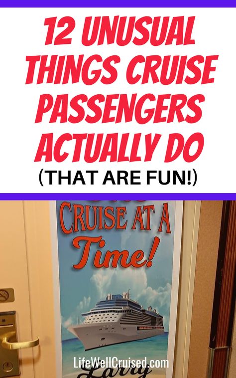 The most unexpected and quirky things cruise passengers do. Get ready for cabin door decorations, cruise ducks, group cruise traditions and more! If you're going on a cruise vacation, this will help you to know what to expect on a cruise. First time cruise travelers and experienced cruise passengers will love this article full of cruise tips! First Cruise Door Decorations, Cruise Ship Scavenger Hunt Ideas, Fun Cruise Ideas, Door Decorations For Cruise Doors, Cruise Fun Ideas, Cruise Cabin Decorations, Carnival Cruise Cabin Door Decorations Ideas, Group Cruise Ideas, Funny Cruise Door Decorations