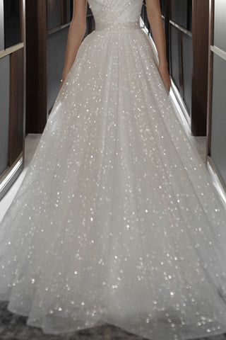 Sparkly Wedding Dress With Pockets, A Line Wedding Dress With Sleeves Sparkle, Glittery Ballgown Wedding Dresses, Unique Sparkly Wedding Dresses, Glitter Aline Wedding Dress, Glittery Wedding Dresses A Line, Fairytale Wedding Dress Princesses Sparkle, Sparkling Wedding Dress Glitter, Wedding Dresses A Line Sparkle