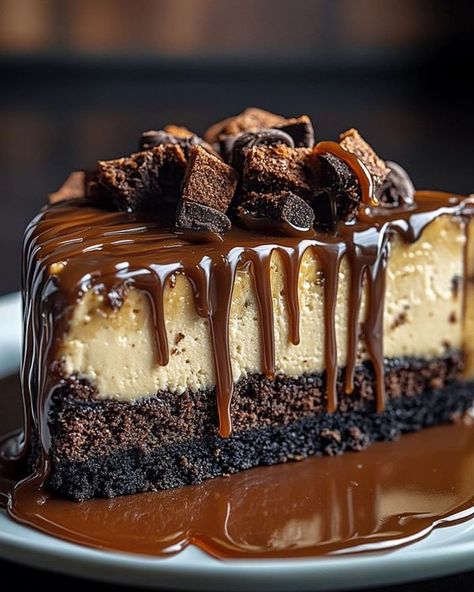 Quick & Tasty Family recipes 😋 | 🍰 Decadent Caramel Brownie Cheesecake 🍰 | Facebook Caramel Brownie Cheesecake Recipe, Carmel Brownie Cheesecake Recipe, Caramel Brownie Cheesecake, Unique Holiday Recipes, Creme Brulee Cheesecake Bars, Chocolate Caramel Cheesecake, Angel Food Cake Desserts, Coffee Brownies, Coffee Desserts