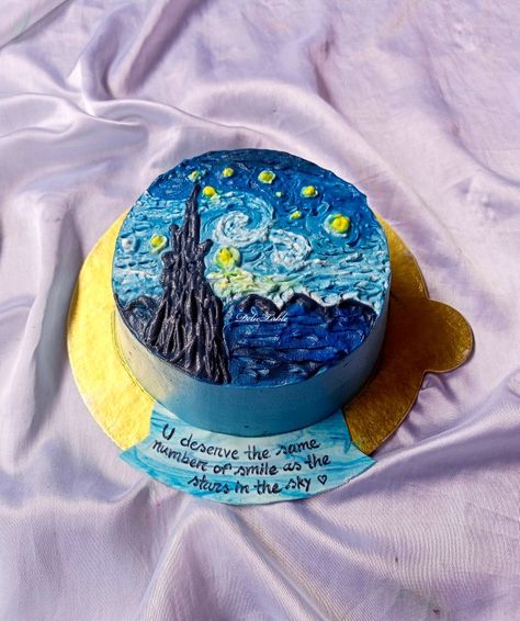 The Starry Night theme cake Starry Night Theme, Candy Bar Cupcakes, Magic Theme, Night Theme, Eighteenth Birthday, Lilo And Stitch Drawings, 16 Cake, Sweet 16 Cakes, Simple Cake Designs