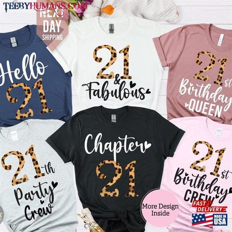 Birthday Squad Shirts Ideas, Shirts Ideas For Women, 21st Birthday Shirt, 21st Birthday Shirts, Birthday Squad Shirts, Turning 21, Happy Tees, 21st Party, Birthday T Shirts