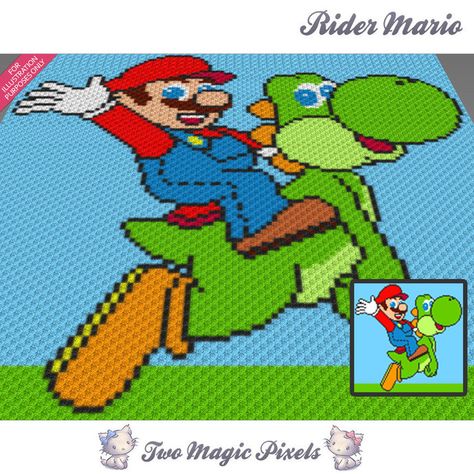 Rider Mario crochet blanket pattern; knitting, cross stitch graph; pdf download; brothers bros; no written counts or row-by-row instructions by TwoMagicPixels, $4.74 USD Blanket Pattern Knitting, Magic Pixels, Two Magic Pixels, Mario Crochet, Cross Stitch Knitting, Sc Crochet, Corner Crochet, Crochet Graph, Graph Crochet