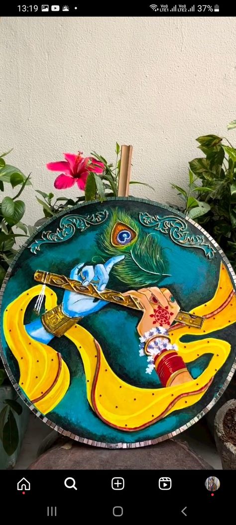 Radha Krishna Painting On Round Canvas, Radha Krishna Lippan Art, Leg Art, Lippan Art, Round Canvas, Krishna Radha Painting, Mehndi Designs For Beginners, Wall Hanging Diy, Radha Krishna Art