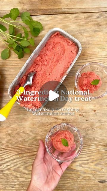 Lifesum on Instagram: "In preparation for National Watermelon Day on August 3, here’s a fun and simple recipe you can do at home! 

Blended with just a few simple ingredients, this Watermelon Sorbet recipe is the ultimate treat to beat the heat or instantly feel refreshed. Scoop up a spoonful of sweet, icy bliss! 🍉🧊

🔎 Recipe Name: Watermelon Sorbet

🥘 Ingredients:
∘ 3 cups / g frozen watermelon
∘ 1 lime, juice and zest
∘ 3 tbsp agave syrup

👩‍🍳 Instructions:
∘ Add to a blender and mix smooth
∘ Freeze for 1 hour until firm, and ready to serve!

#lifesum #lifesumapp #lifesumrecipe #mealprep #healthylivingtips #wellnesscommunity #healthandwellnessgoals #homefoodbuzz #healthyfoodideas #igfoodie #cookbooks #goodfoodgoodlife #healthymealplan" Watermelon Sorbet Recipe, Watermelon Sorbet Recipes, National Watermelon Day, Watermelon Sorbet, Watermelon Day, Sorbet Recipe, Frozen Watermelon, Agave Syrup, Food Names