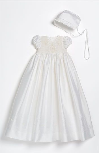 Little Things Mean a Lot Silk Gown (Infant) | Nordstrom Smocked Baby Girl Dresses, Blessing Gown, Victorian Fashion Dresses, Blessing Dress, Smocked Baby Dresses, Baptism Gown, Baptism Dress, Christening Dress, Unisex Dress