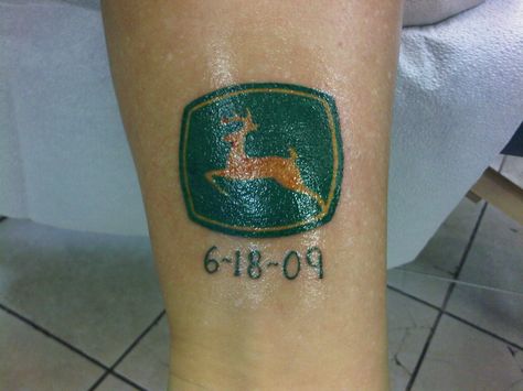 My john deere tattoo I have in memory of my grandpa. Amanda Maddox John Deer Tattoo, Tractor Tattoo Memorial, Memorial Tattoo Grandpa, Grandpa Tattoo, Army Tattoos, Wild Tattoo, Deer Tattoo, Cute Tiny Tattoos, Memorial Tattoo