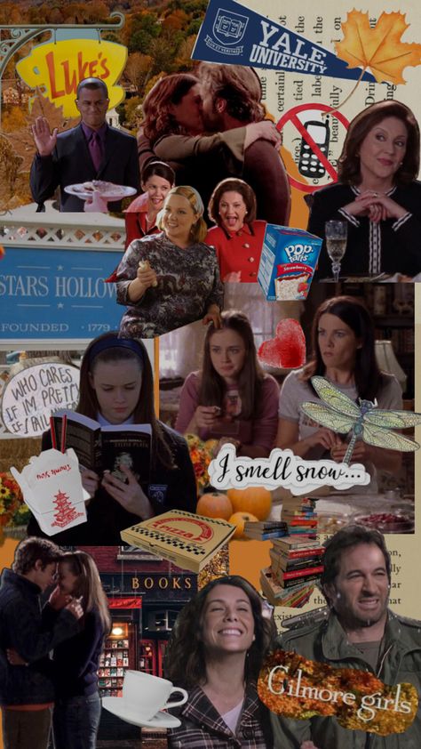 -Gilmore girls collage- Rory Gilmore Style, Team Logan, Girl Background, Bday Girl, Rory Gilmore, Autumn Aesthetic, Aesthetic Collage, Tv Programmes, Gilmore Girls