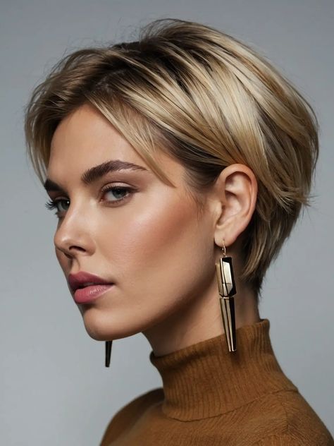 Sleek Short Hair, Bob Hairstyles For Fine Hair, Short Straight Hair, Sleek Hairstyles, Short Blonde, Short Hair Haircuts, Short Hair With Bangs, Short Hair With Layers, Short Hair Styles Pixie