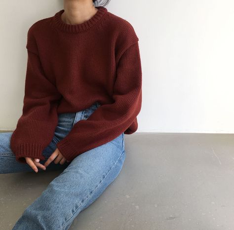 Big Sweater, Burgundy Jeans, Korean Fashion Outfits, Big Sweaters, Famous Designer, Pullover Outfit, Maroon Sweater, Rory Gilmore, Korean Fashion Trends