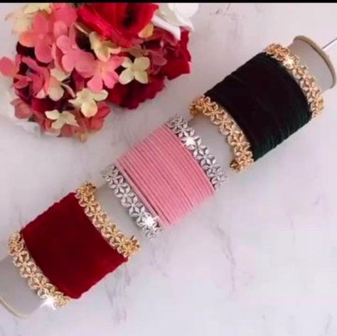 Pink Velvet Bangles, Velvet Bangles Set, Velvet Bangles, Raja Ram, Ad Bangles, Aquarium Craft, Girls Vanity, Wedding Jewelry Sets Bridal Jewellery, Thread Bangles Design